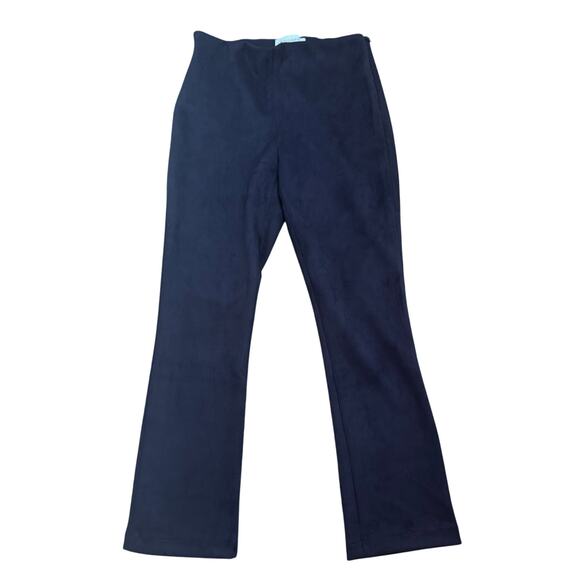 New TUCKERNUCK Navy Blue Faux Suede Stretch Straight Leg Dress Pants Womens Sz M